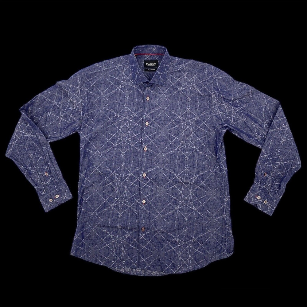 Maceoo Luxor Spider Navy Men’s Button Down Long Sleeve Size LARGE Italian Fabric